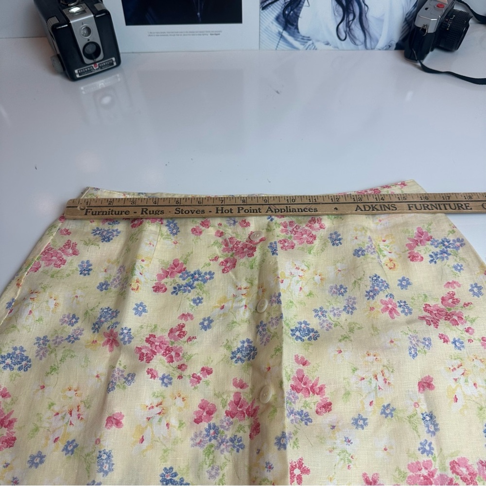 90s Linen Floral Midi Skirt | Liz Claiborne Coastal Garden A-Line - Picture 7 of 9